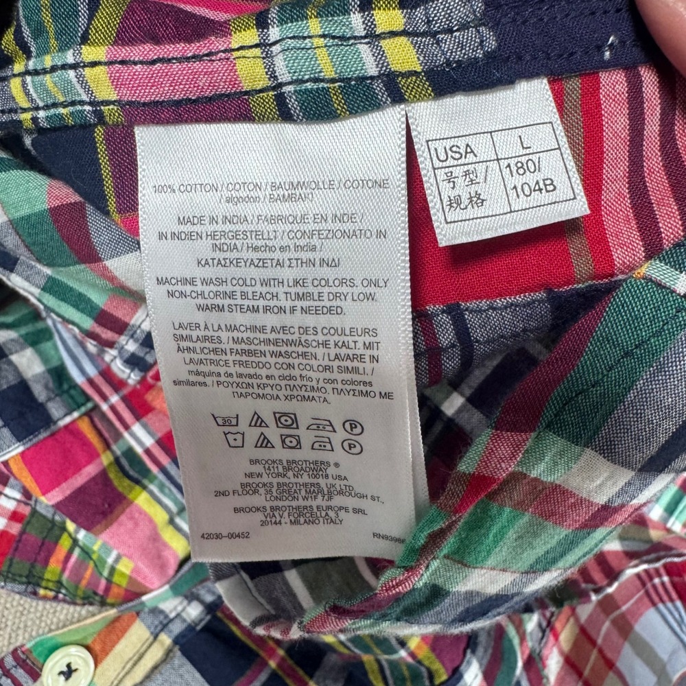 Brooks Brothers Madras Short Sleeve Shirt Mens Large Patchwork Plaid Regent Fit - Picture 6 of 9